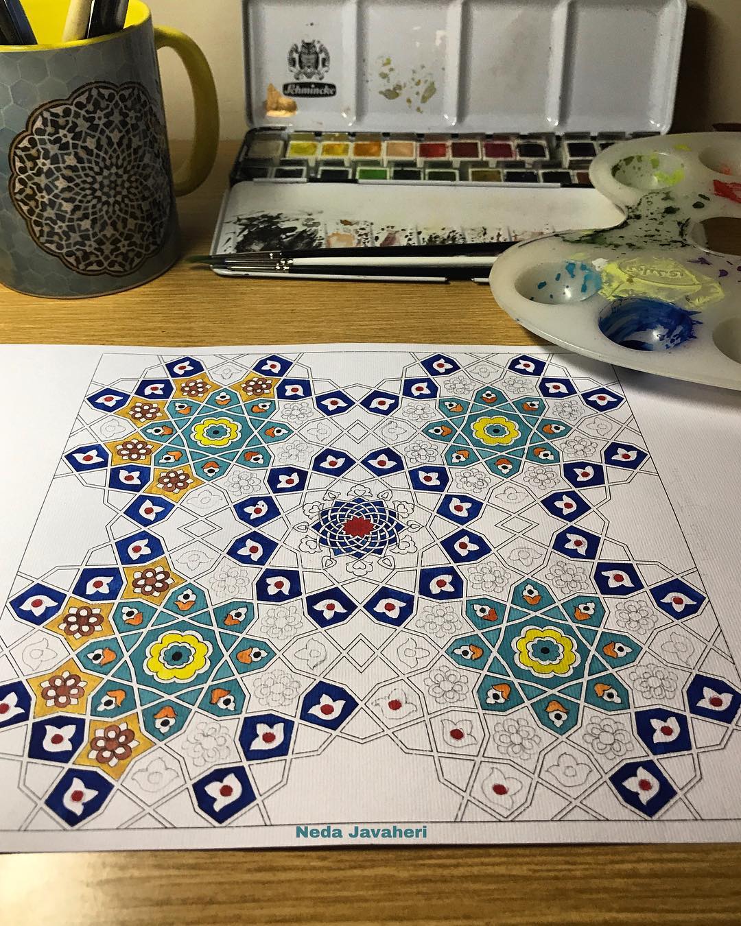 Karya Kaligrafi 12 & 8 pointed star pattern. Jame Mosque of Yazd-Iran  گره ترکیبی هشت ودوازده. ی…- Ne Javaher
