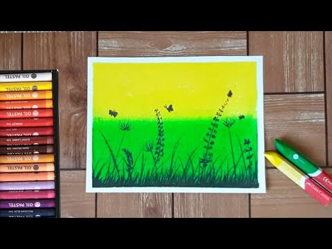 Download Video oil pastel drawing / menggambar pemandangan kupu kupu dan ilalang